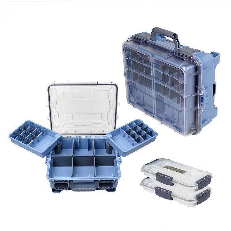 Fishing Tackle Box with Adjustable Dividers & Handle - Multi-Layer Large Capacity Portable Lure Storage Organizer for Hooks, Baits & Accessories - Waterproof Fishing Gear Box for Bass, Kayak & Outdoor Fishing