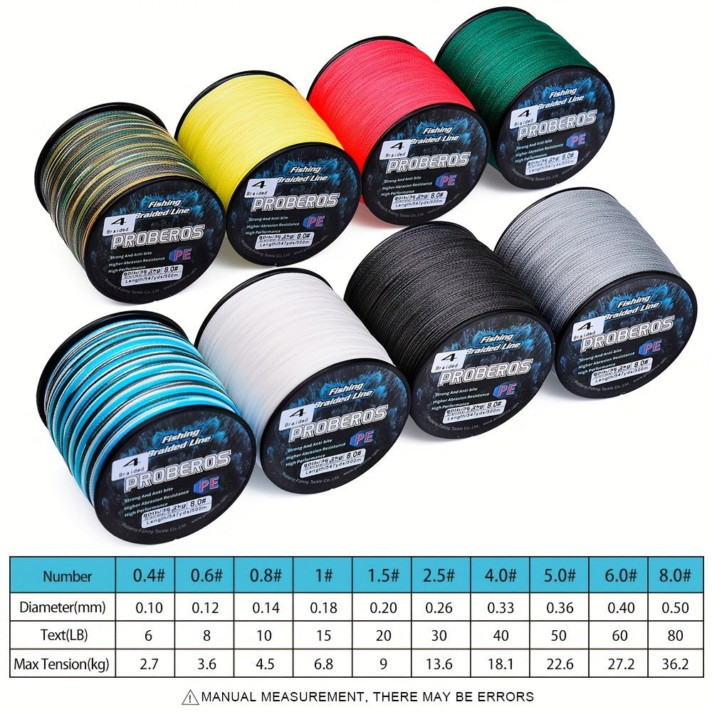 Braided Fishing Line 4 Strand 500M/547Yds - Abrasion Resistant Zero Stretch Superline 6LB-80LB, Multi-Color, Gray/Green/Camo