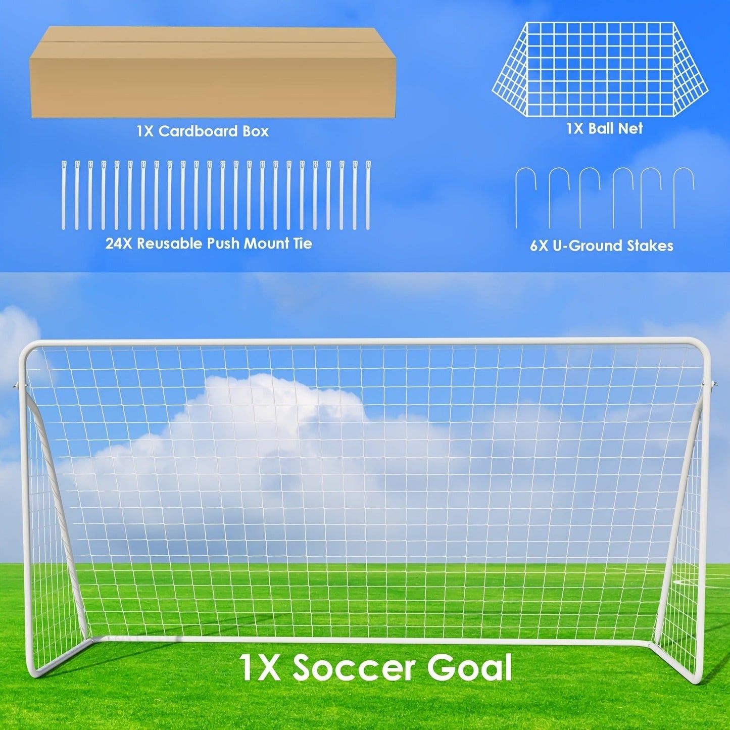 Portable Soccer Goal 12x6 FT with Heavy Duty Steel Frame Net & Ground Stakes for Backyard Home School Practice