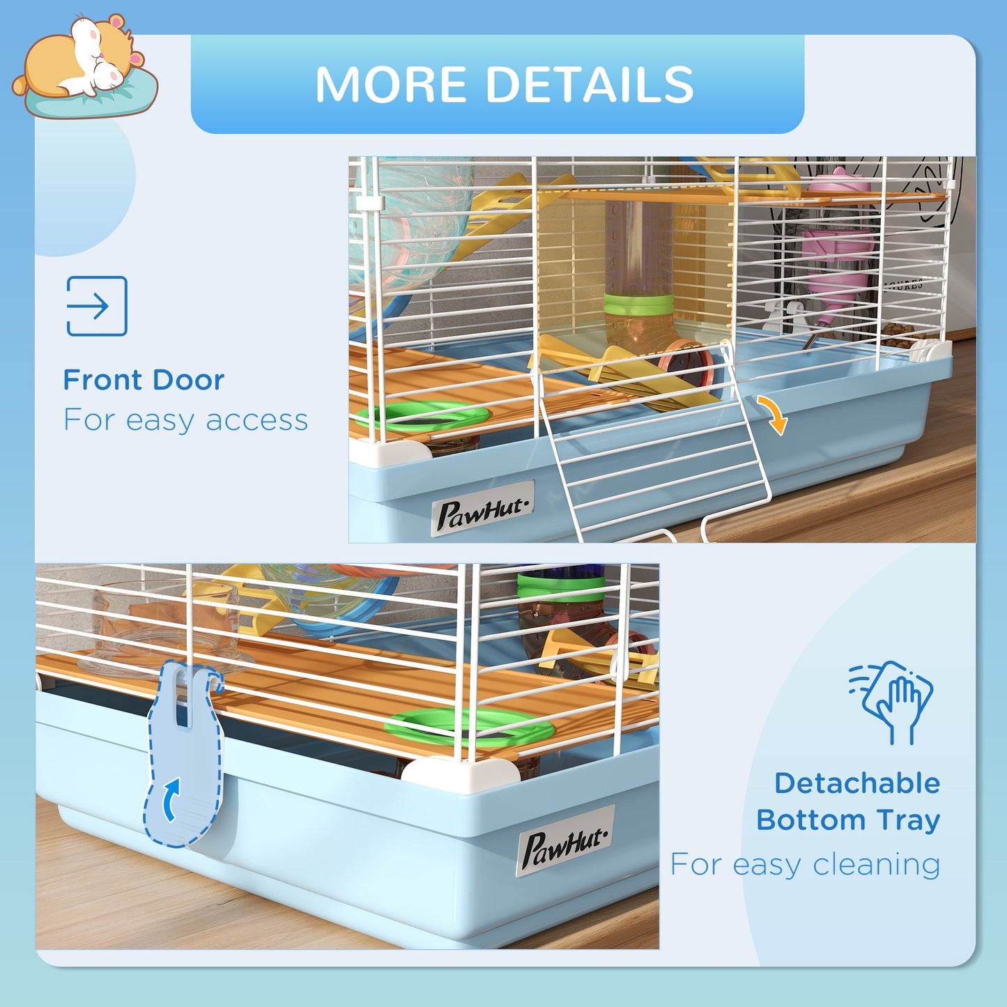 Hamster Cage 5 Tier Portable Small Animal Travel Carrier with Exercise Wheel Tubes Habitat Enclosure for Hamsters Gerbils Mice, Light Blue
