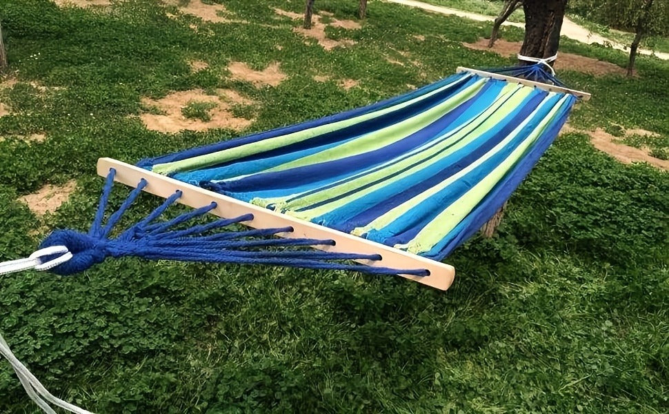 Nylon Hammock Heavy Duty Curved 110 x 59 Inch 100% Woven Nylon Anti-Tip Design Large Double Hammock for Indoor Outdoor Backyard Patio Camping Red Blue
