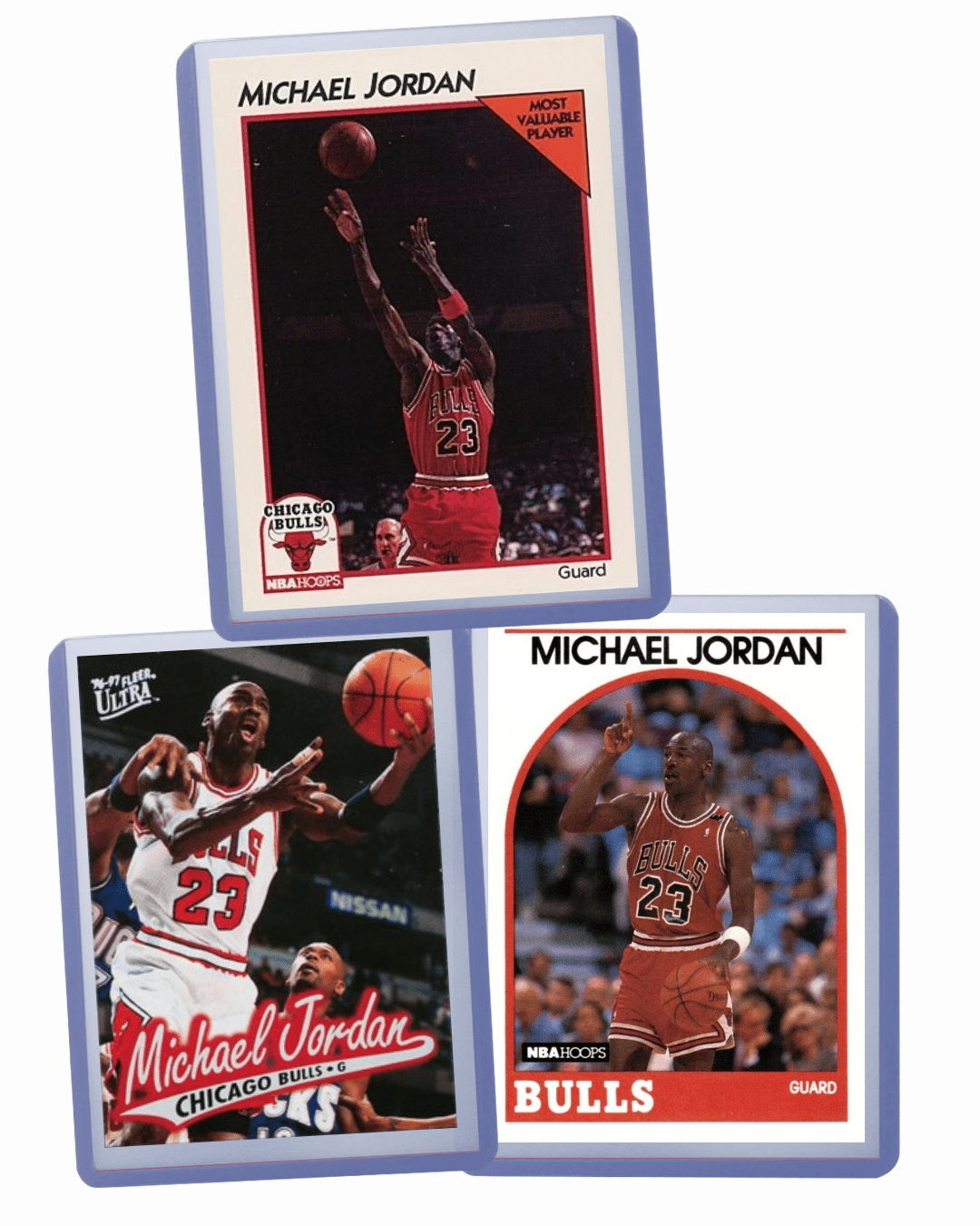 Michael Jordan Basketball Cards Bundle – 3 Assorted MJ Cards Chicago Bulls #23, Near Mint to Mint Condition, Topps Upper Deck Panini, Collector Gift for Jordan & NBA Fans