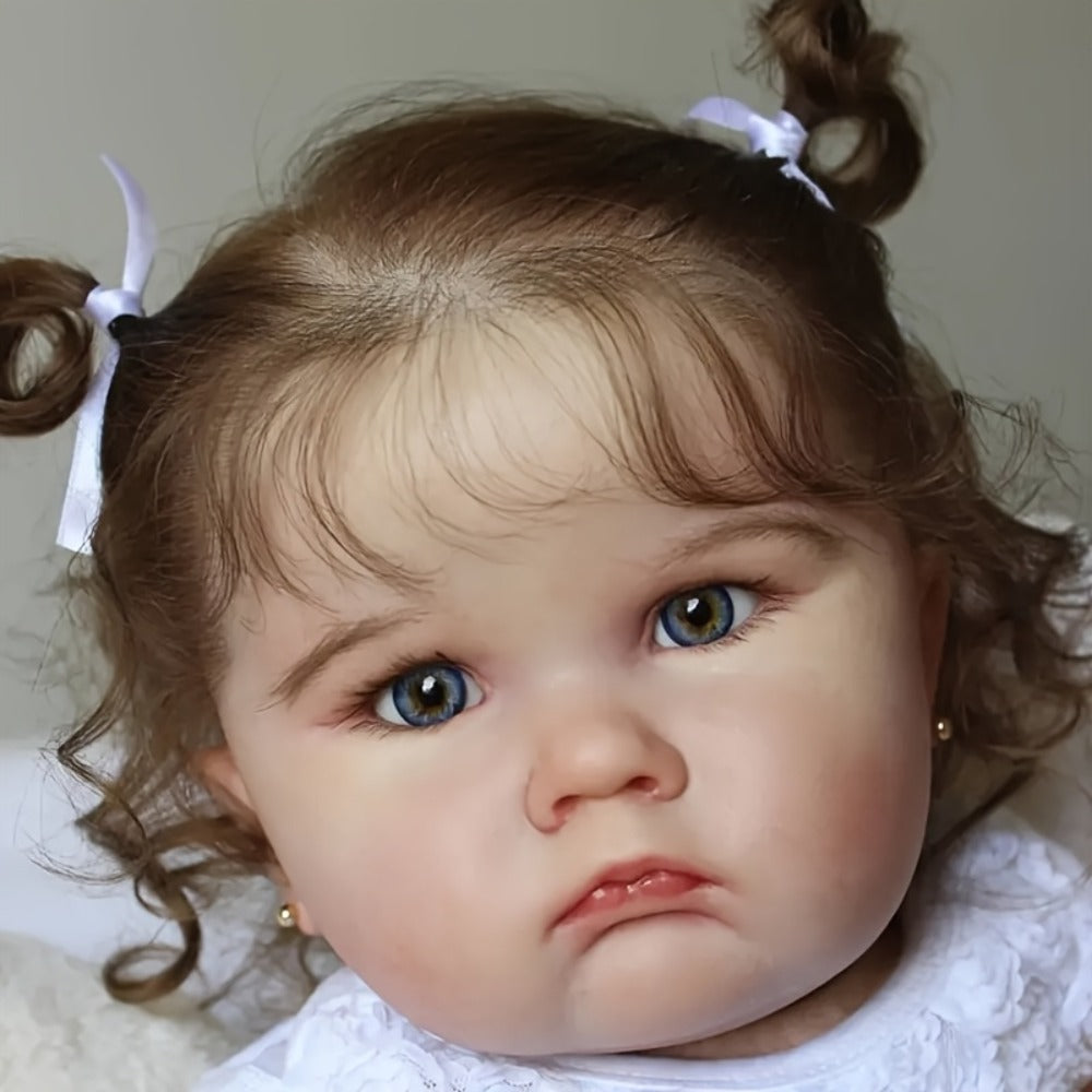 3D Painted Skin Reborn Baby Doll 24 Inch 60CM Cloth Body Vinyl Limbs – Hand-Rooted Hair, Acrylic Eyes, Lifelike Newborn Girl Gift Set with Outfit Pacifier Bottle Ear Studs for Kids Ages 3+ & Collectors