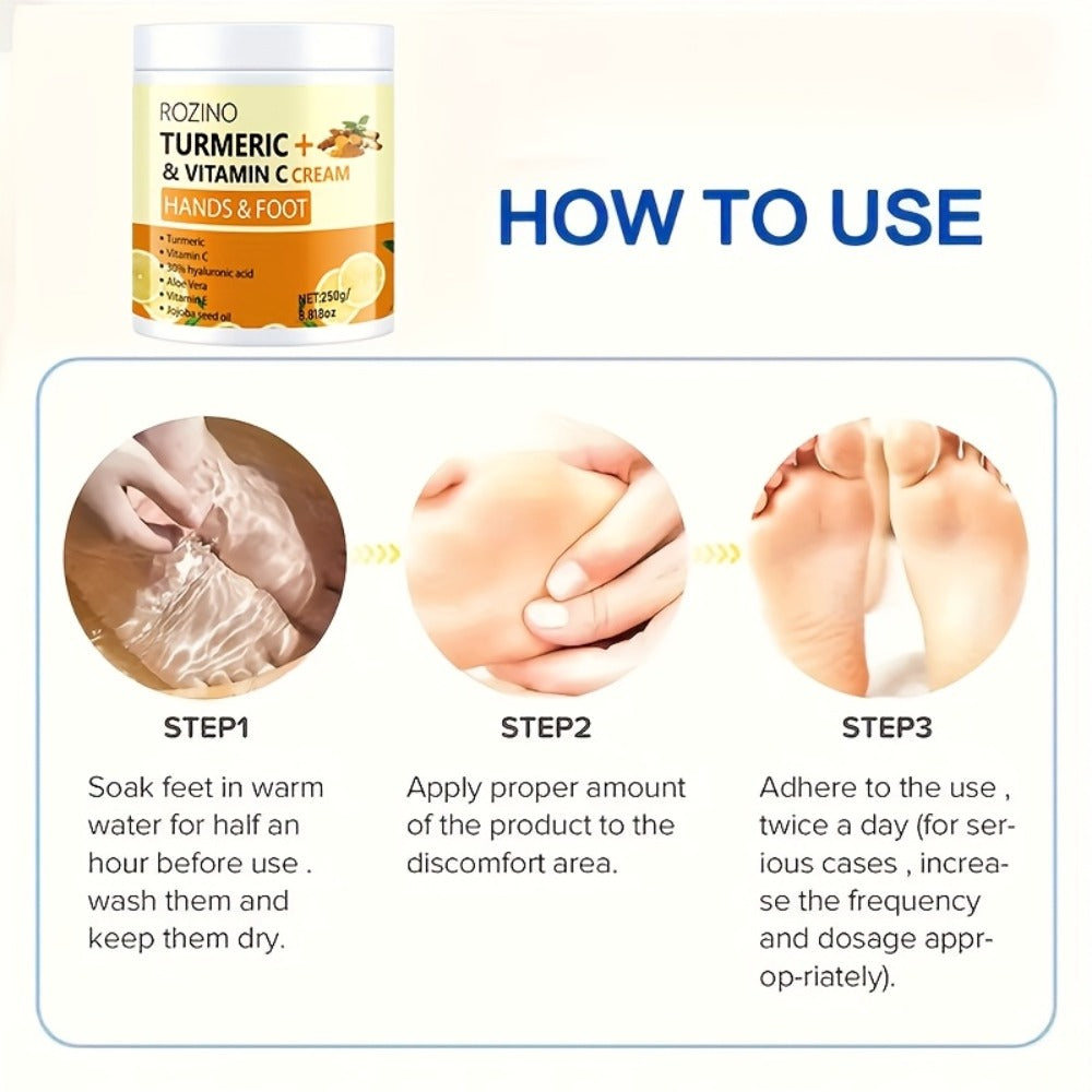 Turmeric Foot & Hand Cream 250g - Anti-Crack Deep Moisturizing Repair for Dry Cracked Heels, Elbows, Ankles & Knees, Intensive Hydrating Skin Care with Turmeric Extract
