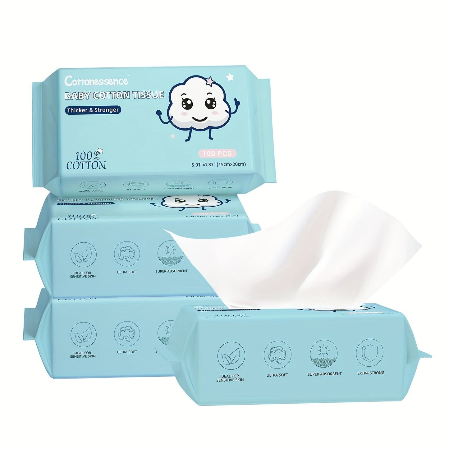 100% Cotton Disposable Face Towels Draw-Style Box 200 400 600 Count — Soft Thick Lint-Free Cleansing Wipes for Facial Care Makeup Removal Wet & Dry All Skin Types Women