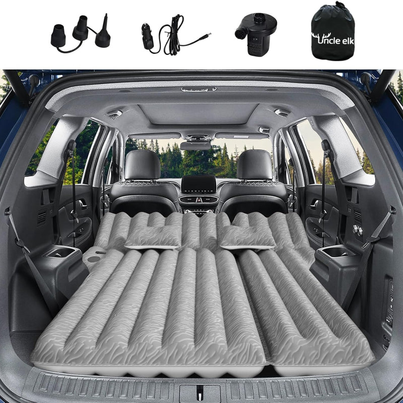 SUV Air Mattress for Camping Inflatable Car Bed with Air Pump 2 Pillows Flocking Surface Portable Sleeping Pad for SUV Backseat Road Trip Family Travel, Black