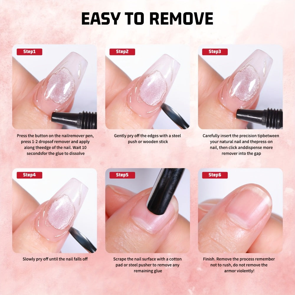 Press-On Nail Glue & Remover Kit 4pcs - 2x Semi-Solid Gel Nail Glue 10g + 2x Nail Polish Remover 10ml, Quick-Drying No-Lamp Strong Bond Adhesive for Fake, Acrylic & DIY Nails, Women Manicure Set