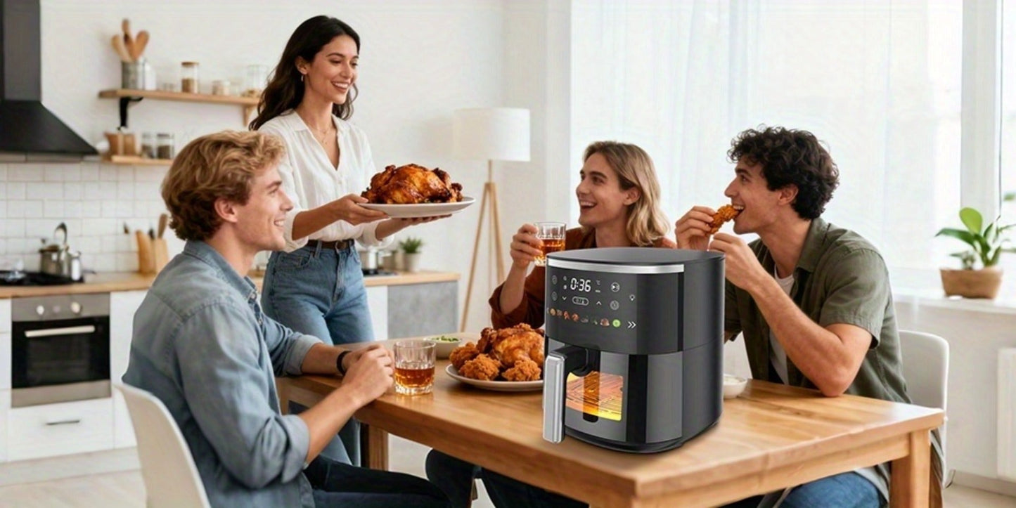 Air Fryer 6QT with 8 Preset Functions, Visible Window, Adjustable Temperature & Timer – Large Capacity Oil-Free Cooker for Crispy Fries, Chicken, Vegetables & More, Easy to Clean Home Kitchen