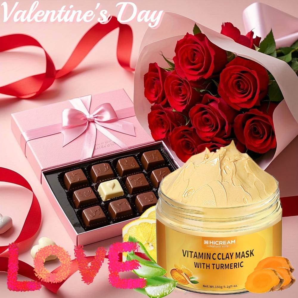 Vitamin C & Turmeric Clay Face Mask 5.29oz / 150g — Deep Cleansing Brightening Mud Mask Aloe Vera Calendula Low-Allergenic Dark Spot Corrector Pore Tightening All Skin Types Women
