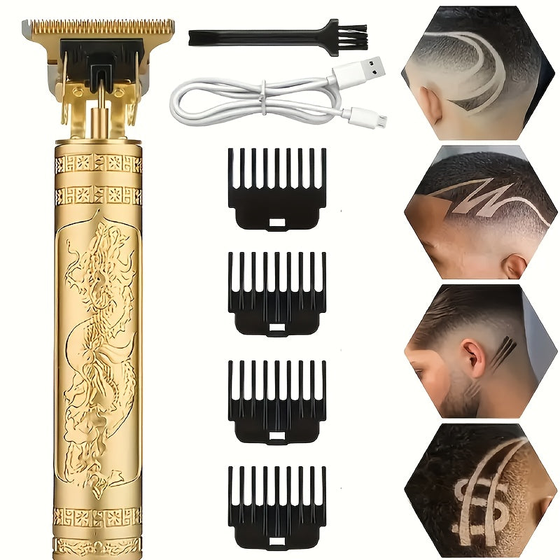 Beard Trimmer for Men USB Rechargeable Zero Contour Precision Edger Lithium Battery — Hair Clipper with Limit Comb ABS Body for Beard Facial Hair Body Grooming, Gold Black Bronze Home & Travel