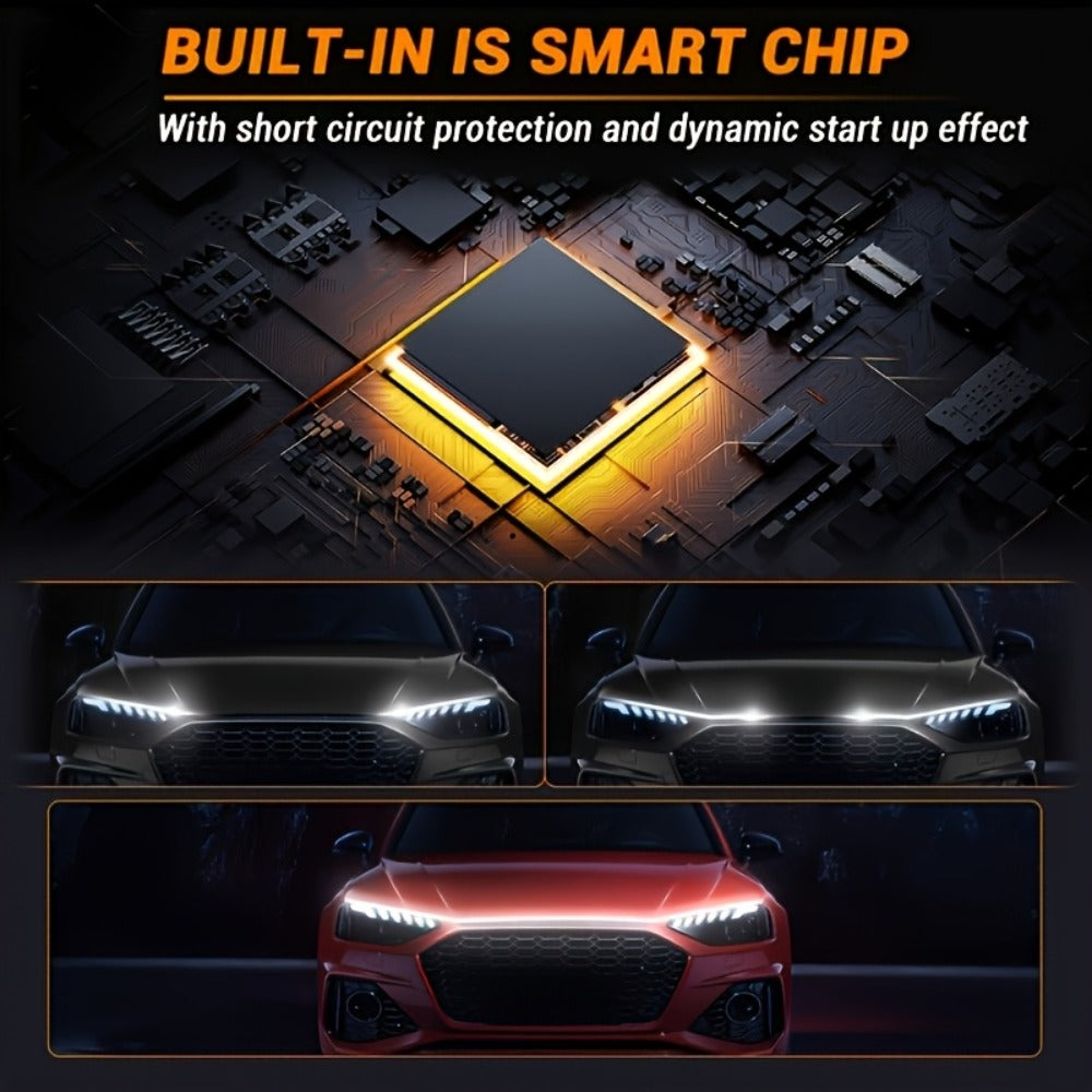LED Engine Through-Light Bar 70 Inch High-Brightness White Light 2000-3000LM – Auto Welcome Mode Steering Effect 12V Wiring for Car SUV Universal Fit
