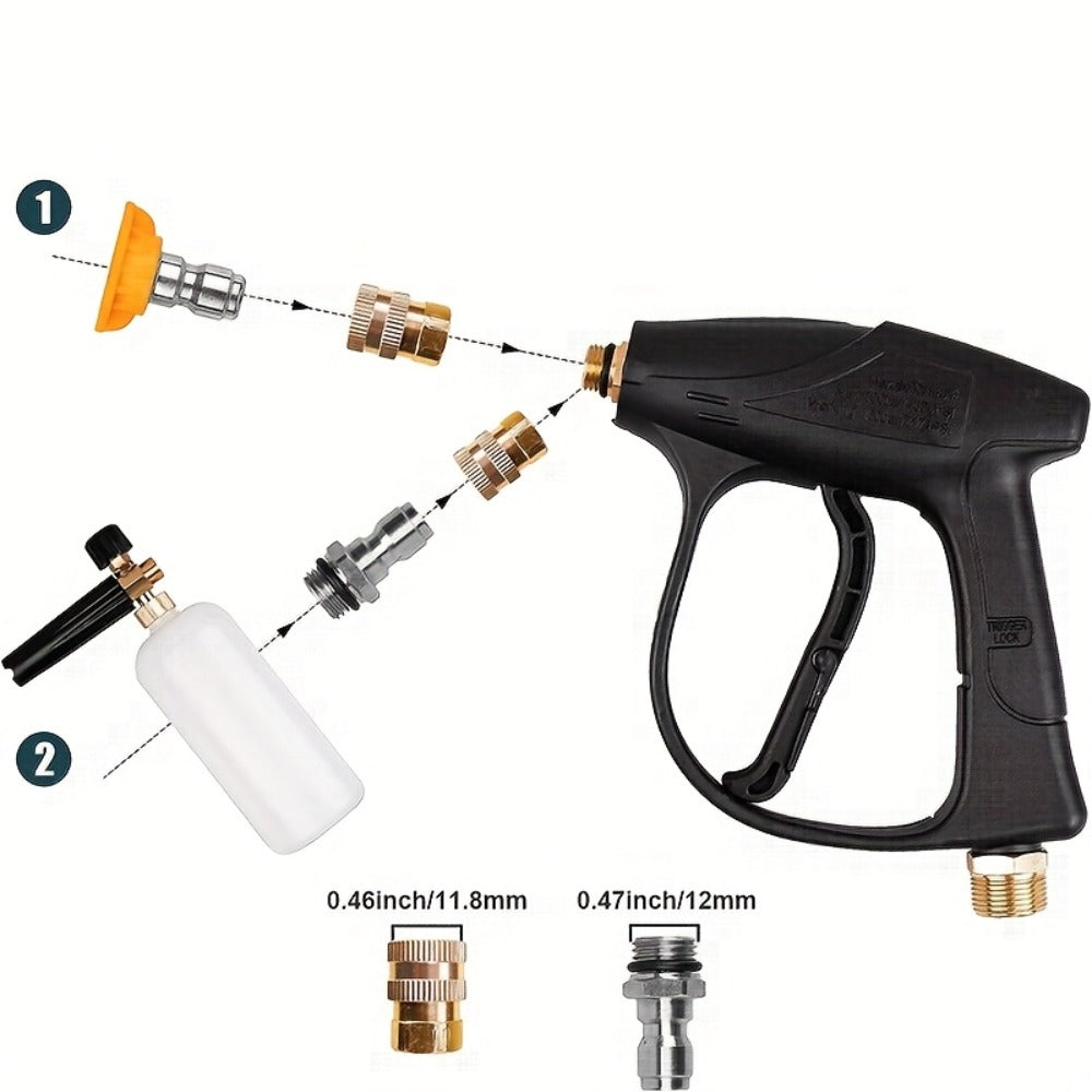 High Pressure Car Wash Gun with 5 Spray Nozzles – Max 3000 PSI, M22-14 & 1/4" Quick Connect, Garden Hose Pressure Washer Wand for Car Washing & Irrigation