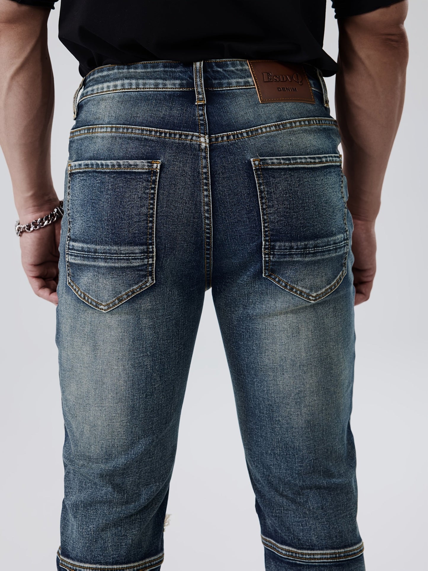 Men's Slim Fit Jeans - Vintage Wash Patchwork