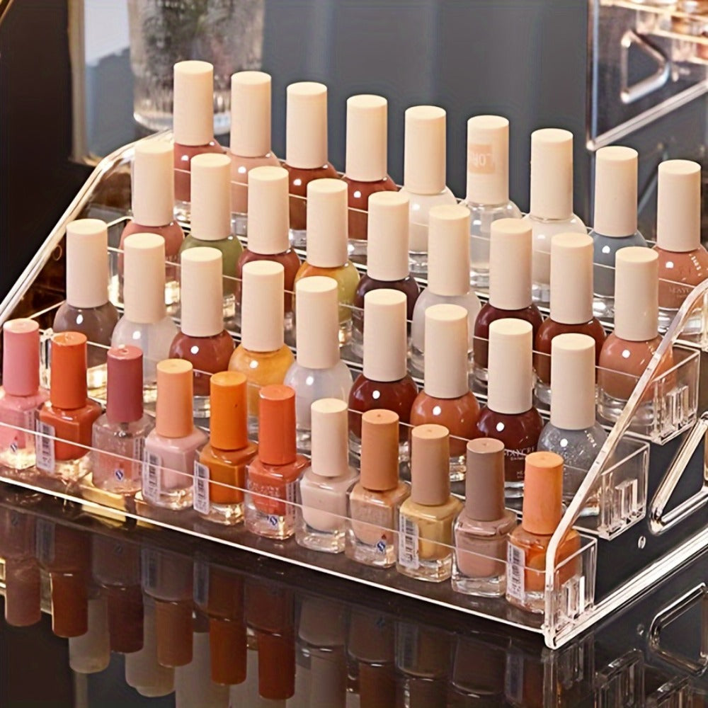 Acrylic Nail Polish Rack Holder 4-Tier Transparent Desktop Organizer Large Capacity Display Stand for Nail Studio Salon Home Vanity Countertop Bathroom Clear