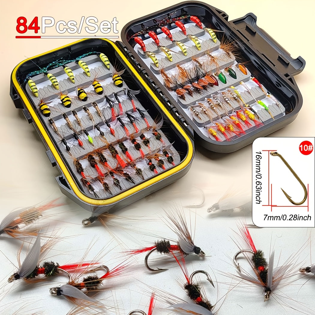 Fly Fishing Flies Kit Hand-Tied Assortment – Dry Flies, Wet Flies, Nymphs & Streamers for Trout, Bass, Salmon | Freshwater & Saltwater | 30/84/114Pcs with Fly Box for Stream, Lake & River Fishing