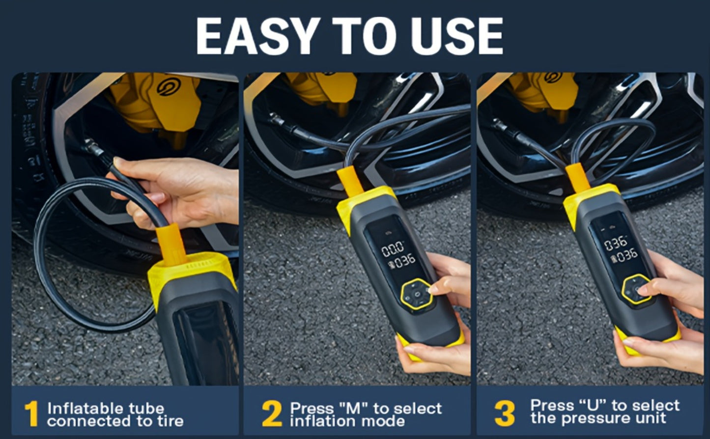OLGEO M9 Portable Tire Inflator 180PSI Cordless Air Compressor 8-in-1 Fast Inflation 40-Min Battery Type-C Fast Charge LED Light for Car Bike Motorcycle Ball