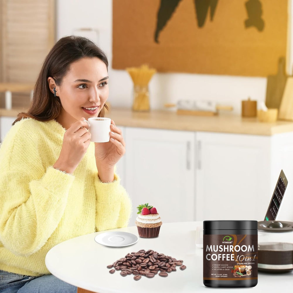 Mushroom Coffee Blend Powder 210g – Instant Coffee with Lion's Mane, Reishi, Cordyceps, Chaga & Chanterelle | 5-Mushroom Functional Coffee for Focus, Energy & Immune Support | Great Wellness Gift