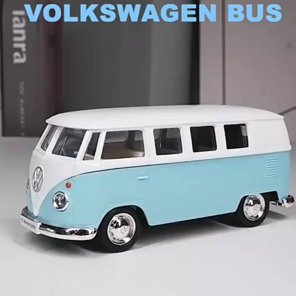 Volkswagen T1 Bus Diecast Model Car 1:36 Scale Zinc Alloy Pullback | Vintage Blue & White, Detailed Interior | Collectible Toy Car Gift for Boys Girls