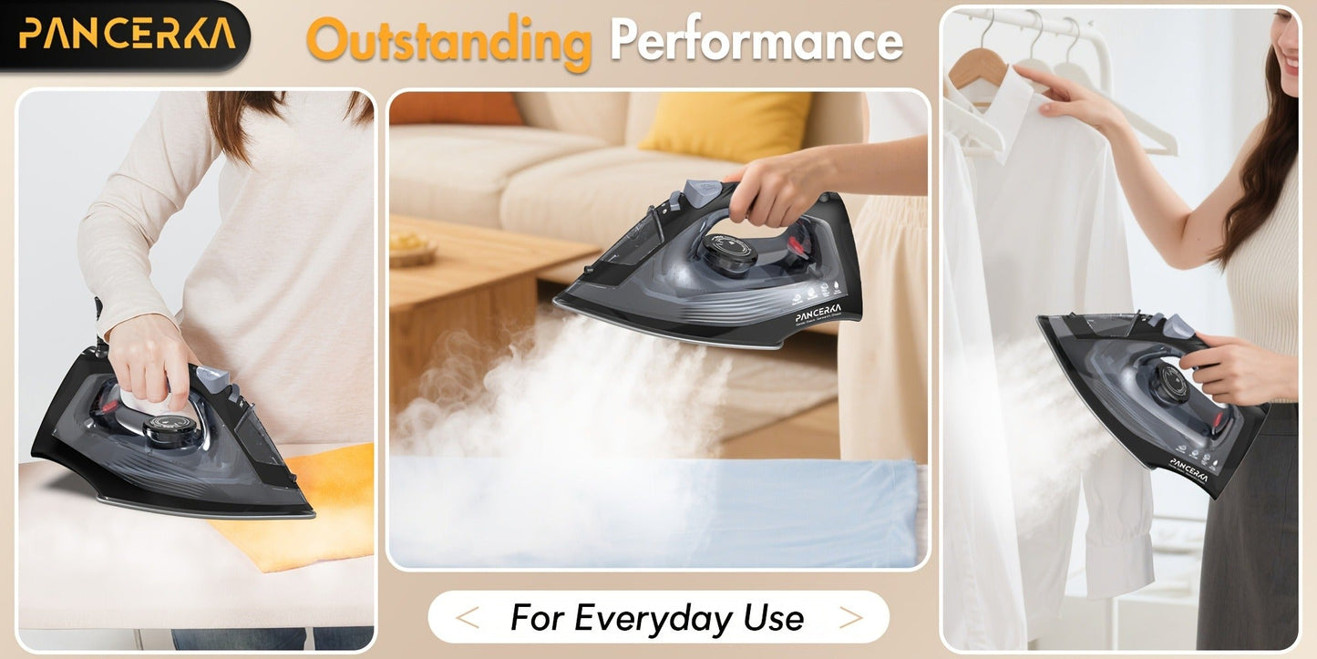 1200W Steam Iron for Clothes Adjustable Thermostat Non-Stick Soleplate Variable Steam Control Overheat Protection Powerful Long-Lasting Steam for All Fabrics Black