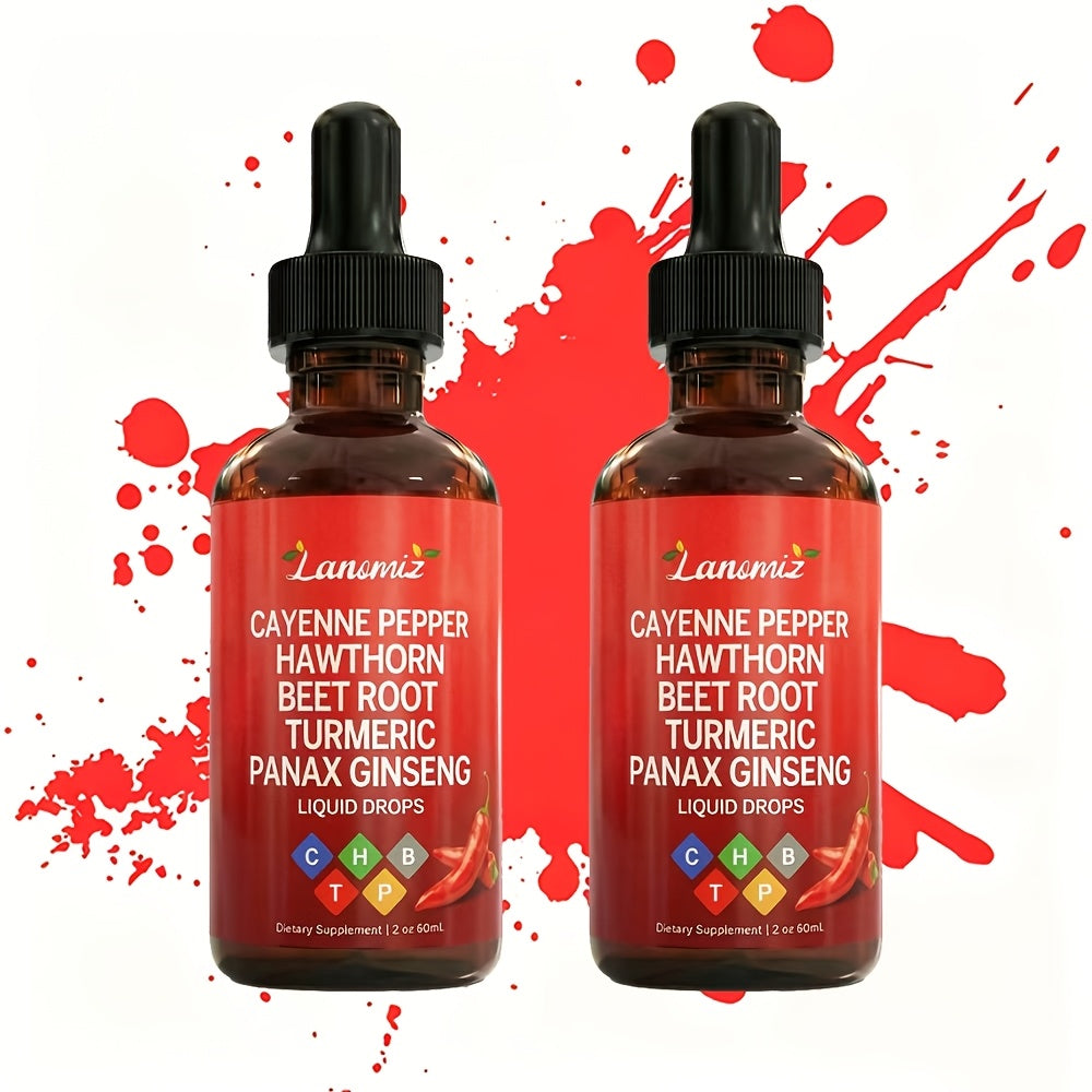 Cayenne Pepper Liquid Drops 2fl oz All-in-One Formula with Beet Root Turmeric Hawthorn Ginseng Ceylon Cinnamon - Daily Circulation Energy Heart Health Supplement Allergy-Friendly Unisex