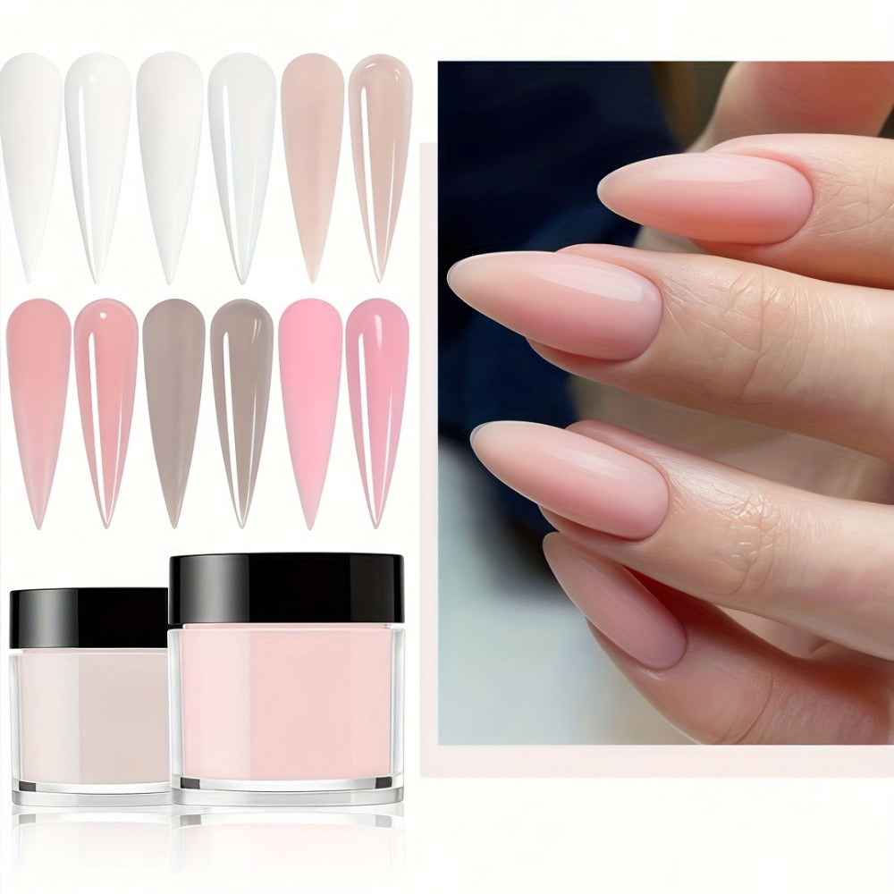 Acrylic Nail Powder Set 6 Colors - Nude Pink White Polymer Powder for 3D Nail Sculptures French Extensions Carving Crystal Professional Nail Art Kit