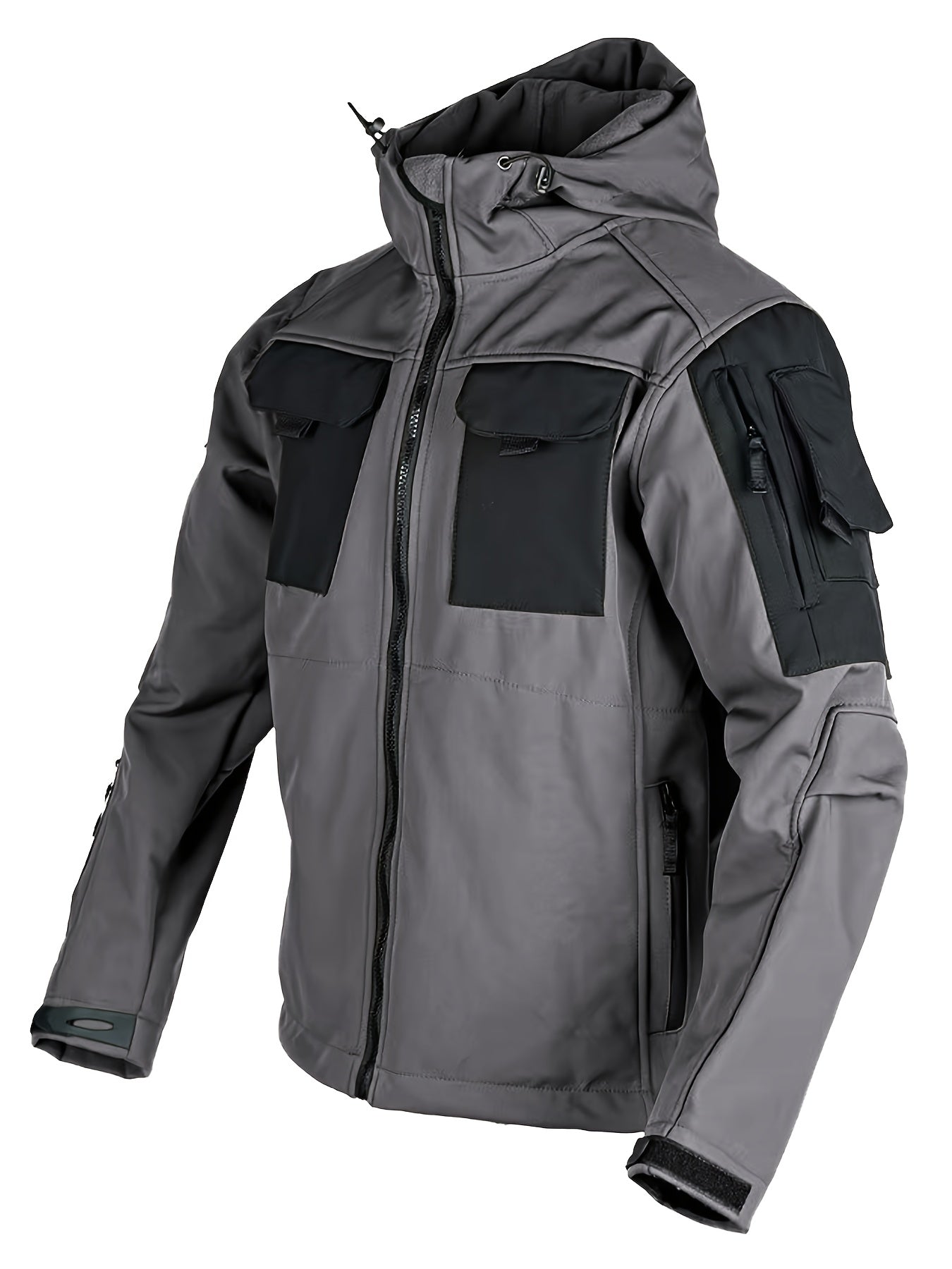 Men's Tactical Softshell Jacket - Hooded Multi-Pocket Windbreaker