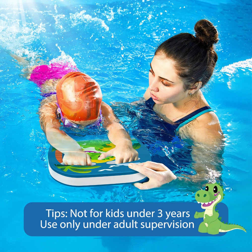 Kids Swimming Kickboard – Cute Dinosaur Cartoon Design, Blue Buoyant Foam Pool Training Aid for Toddlers Children, Stroke Development Water Safety Swim Board