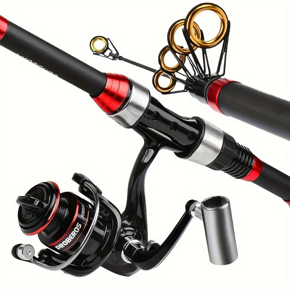 Carbon Fiber Fishing Rod & Spinning Reel Combo – Ultralight Fast Action Rod with Long Cast Spinning Wheel, Complete Sea Fishing Tackle Set for Saltwater & Freshwater, Available in Red & Grey