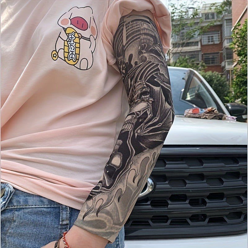 Tattoo Arm Sleeves UV Protection Cooling Sun Sleeves 10pcs Mixed Color, Soft Elastic Compression Arm Cover for Cycling, Driving & Outdoor Sports, Halloween Party Costume Sleeves for Men & Women