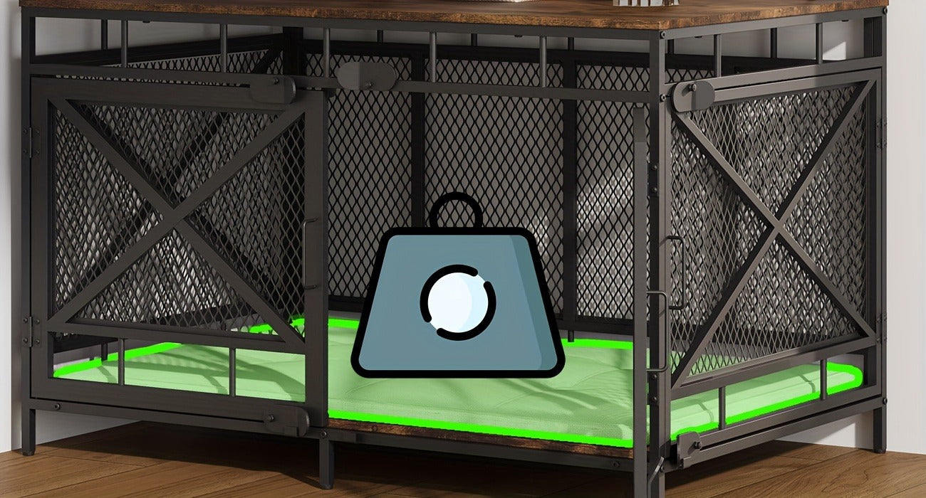 Dog Crate Furniture 43 Inch Corner Indoor Kennel, Heavy Duty Engineered Wood Dog Cage with Side Door for Large Medium Breeds, Vintage Style Pet Crate End Table