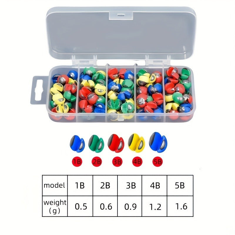 Fishing Sinkers 100pcs Rubber Coated Split Shot - 5 Sizes 1B-5B Detachable Round Mouth Lead Weights, Mixed Colors, Freshwater Saltwater Fishing Tackle