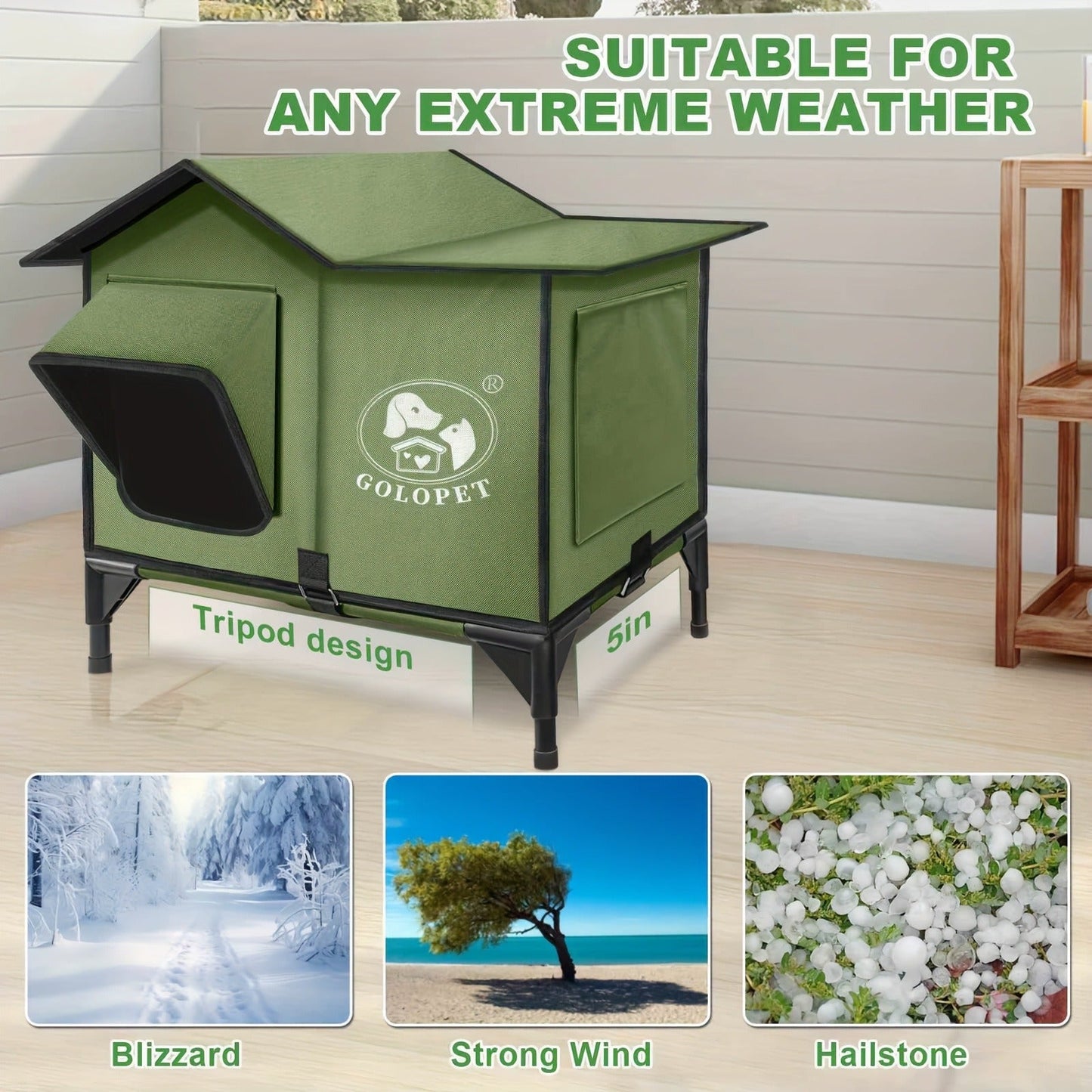 Elevated Cat House & Dog Bed with Detachable Heating Pad - Raised Outdoor Indoor Pet Bed for Cats Small Dogs, Durable Weatherproof Pet House with Removable Warm Pad, Multiple Sizes Available