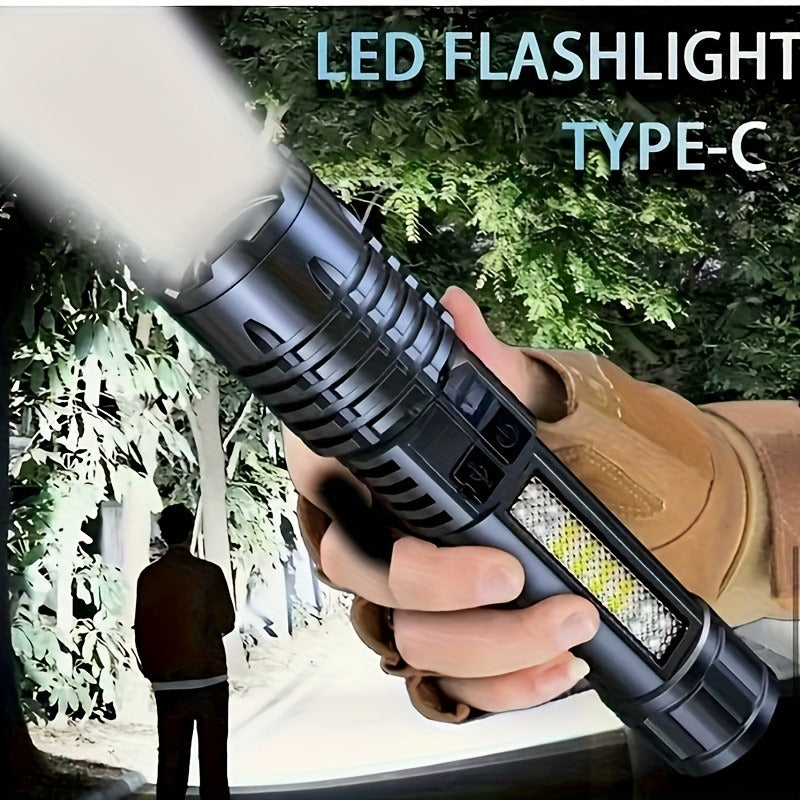 Survival Flashlight with Fire Starter Fresnel Lens 26650 Lithium Battery High Lumen for Wilderness Camping Hunting Fishing Emergency