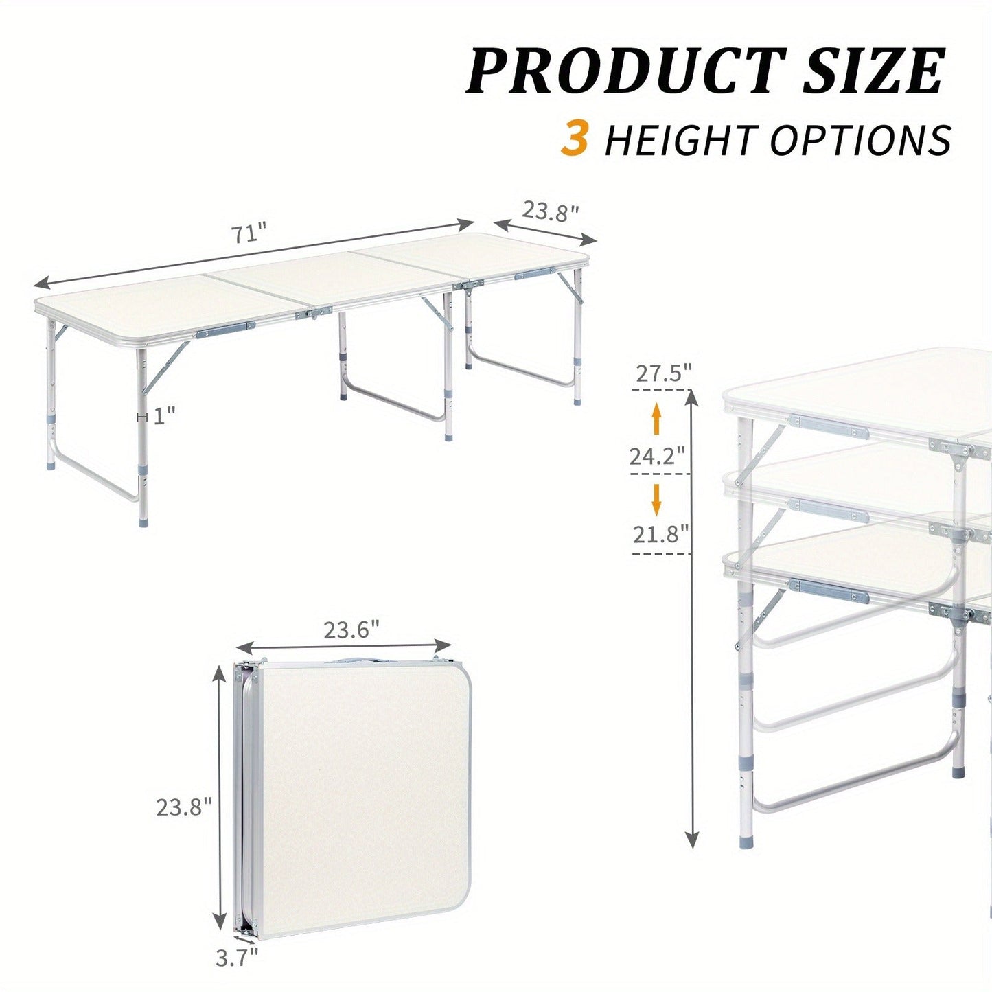 Outdoor Folding Picnic Table – Aluminum Alloy Rectangle Camping Table, Lightweight & Durable, Multi-Size 3ft/4ft for Patio, Backyard & Camping