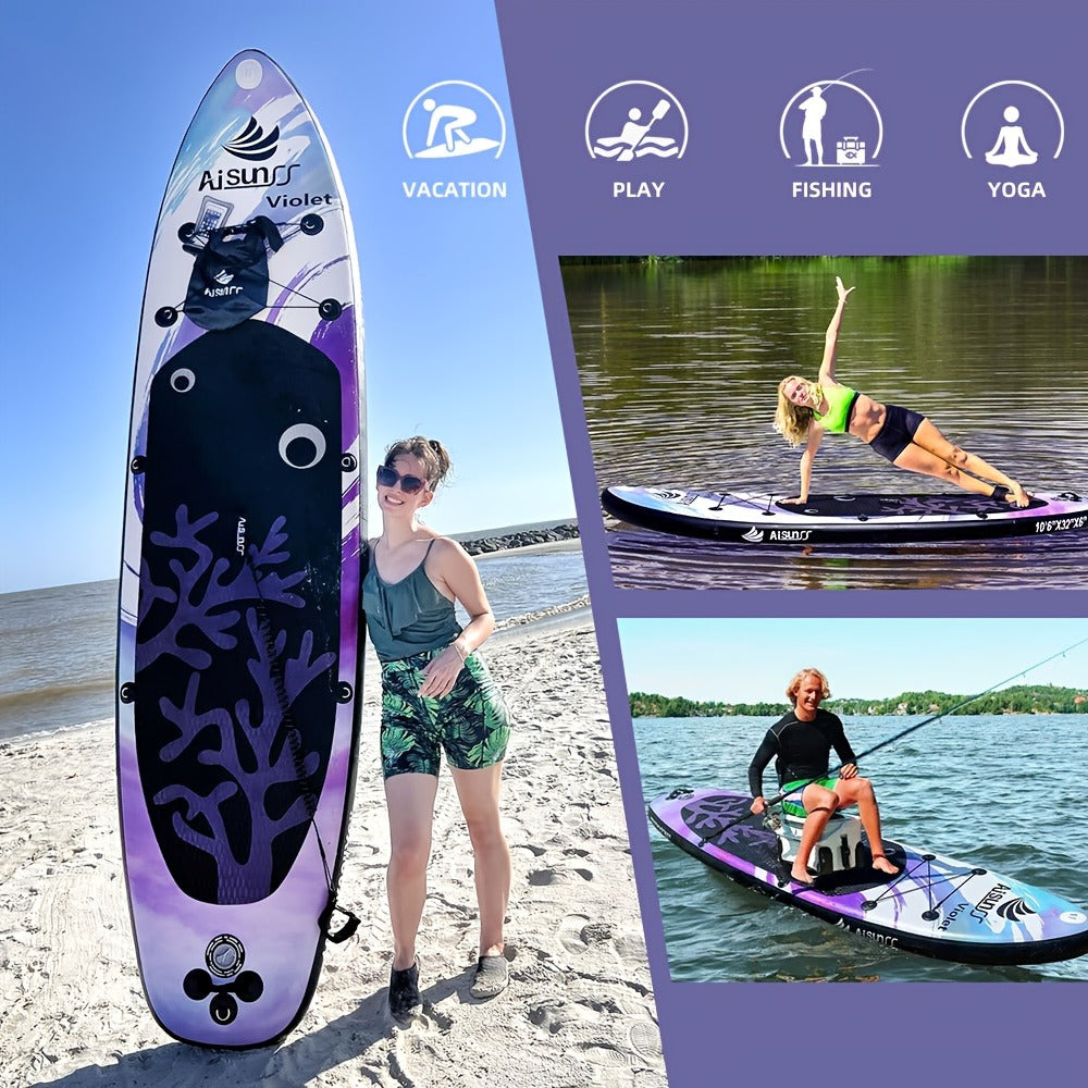 Wide SUP Board Inflatable Paddle Board – Carry Bag, Hand Pump, Water Bag & Adjustable Paddle Included | AISUNSS Adults All Skill Levels