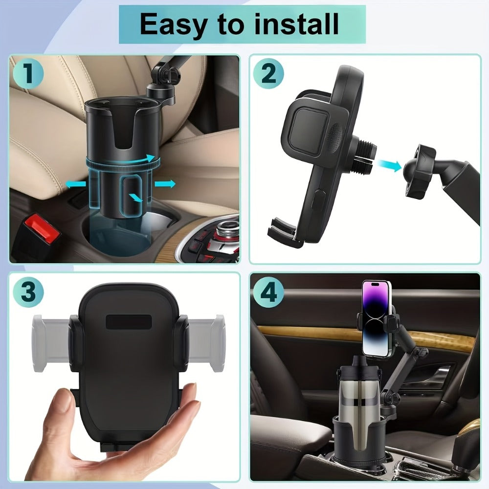 Cup Holder Phone Mount 2-in-1 Car Cup Holder Expander with Long Arm & 360° Rotation – Universal Cell Phone Holder for Car Compatible with All Smartphones