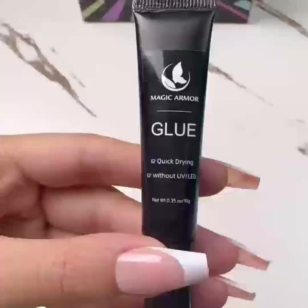 Press On Nail Glue Extra Strong Fast Drying 4 Pack 0.35oz Professional Nail Adhesive 10-Second Bond No UV Light Needed Super Hold Long-Lasting Nail Tips Glue for Women