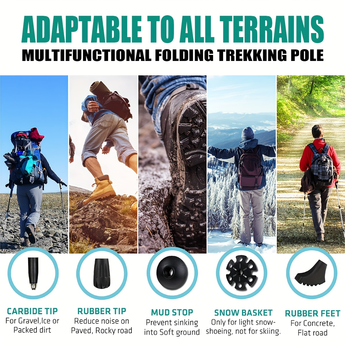 Lightweight Aluminum Trekking Poles 2-Pack – Folding Hiking Sticks with Cork Ergonomic Grip, Sweat-Absorbing Handle, Adjustable Walking Poles for Hiking, Camping & Mountain Travel
