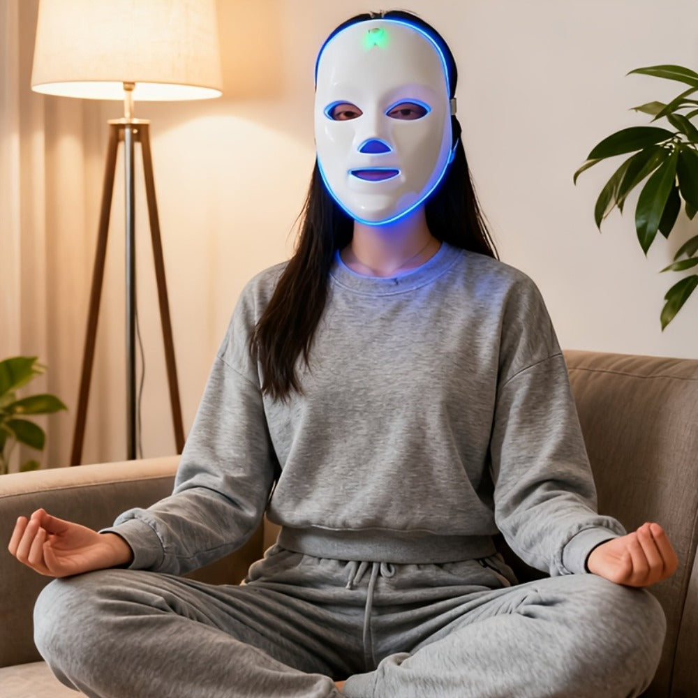 LED Light Therapy Facial Mask 7-Color USB Rechargeable Portable - Skin Rejuvenation Anti-Aging Acne Treatment Collagen Boost Home Beauty Device - Skincare Gift for Women Girlfriend All Skin Types
