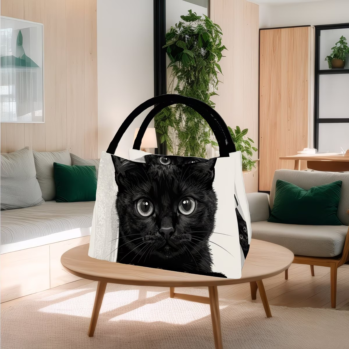 Black Cat Pattern Insulated Cooler Bag - Reusable Thermal Lunch Tote 11x6.3x6.7", Polyester, Keeps Food Hot & Cold, Portable for Picnic, Camping, Work & School, Cute Birthday Gift for Cat Lovers, Women & Kids