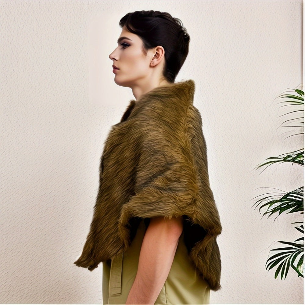 Viking Wolf Fur Cloak & Medieval Mantle with Crossed Chest Straps – Faux Fur Shoulder Wrap for Men & Women, Halloween LARP Cosplay Renaissance Fair Norse Warrior Costume, Brown