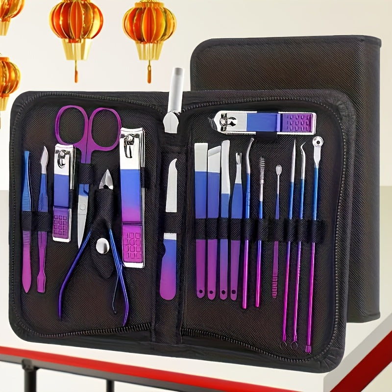 Manicure Set 9 18 30 60pcs Professional Nail Clipper Pedicure Kit Portable Travel Grooming Tools — Cuticle Trimmer Nail File Nail Care Gift Set for Women Girls, Gradient Pink Black Green