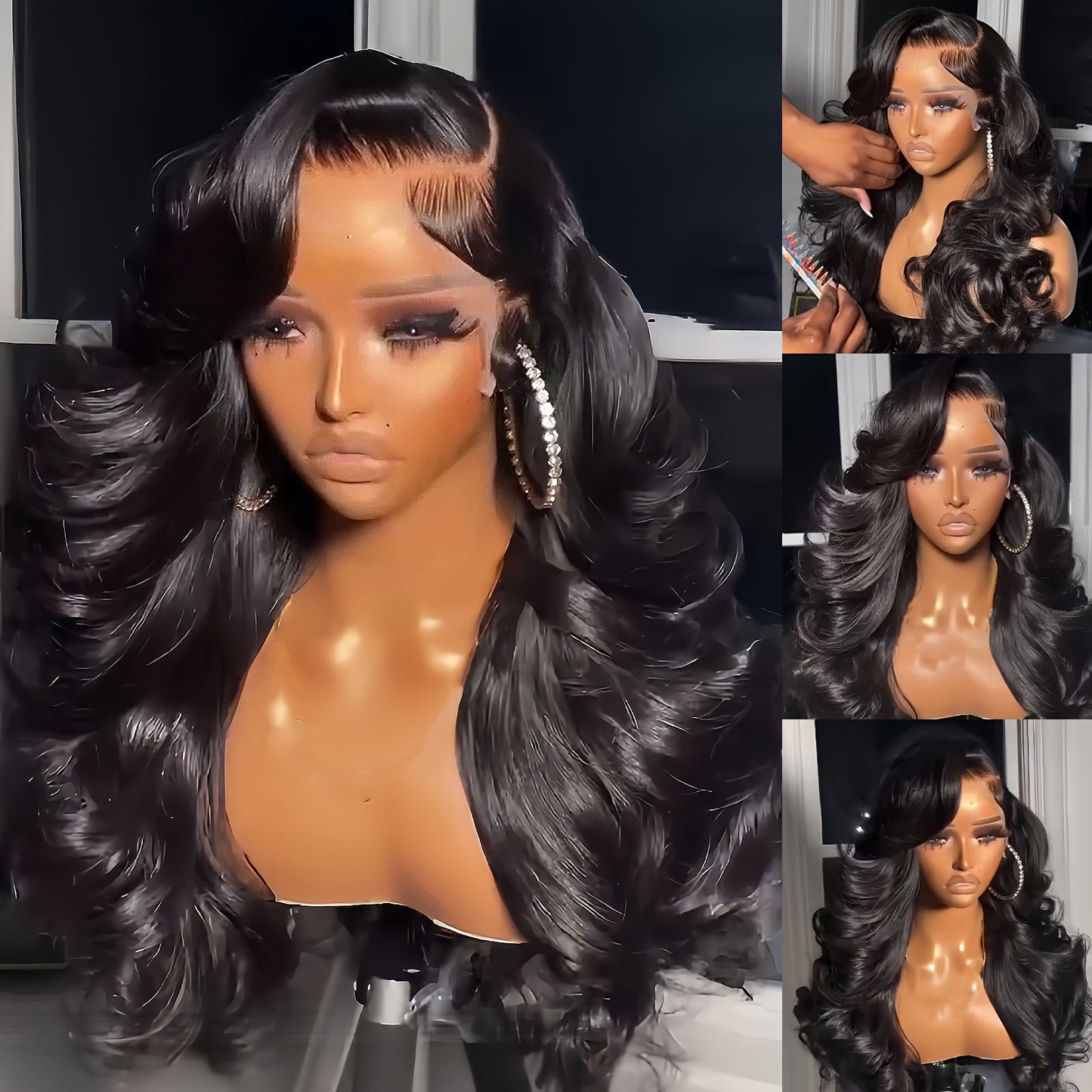 13x4 HD Lace Front Body Wave Synthetic Wig 250% Density Glueless Natural Black Crimson 28 32 Inch Heat Resistant Long Wavy Wig for Women Daily Party Special Events