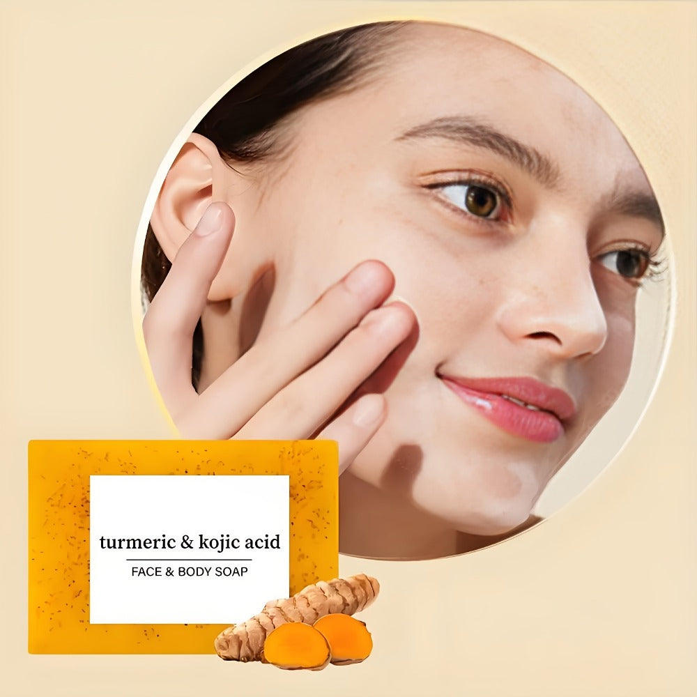 Kojic Acid Soap Bar 4 Pack with Foaming Mesh Net — Turmeric Brightening Deep Cleansing Oil Control Moisturizing Natural Face Body Soap for Women All Skin Types, Skincare Gift Set