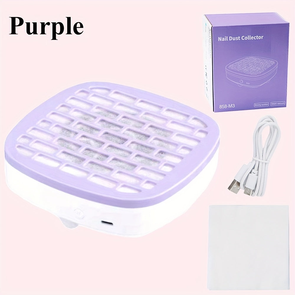 Nail Dust Collector Desktop USB Electric Nail Vacuum Fan Powerful Suction Powder Removal Machine with Filter for Manicure Nail Drill Salon Home Use White Pink Blue Purple