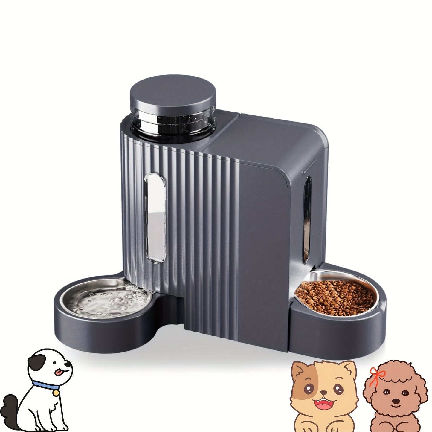Gravity Dog Water Dispenser & Feeder 2-in-1 Set – 1.59 Gal Water + 5.73 lb Food, Automatic No-Electric Gravity Feeding Station with 304 Stainless Steel Bowl, Removable & Washable, for Small Medium Large Dogs All Life Stages