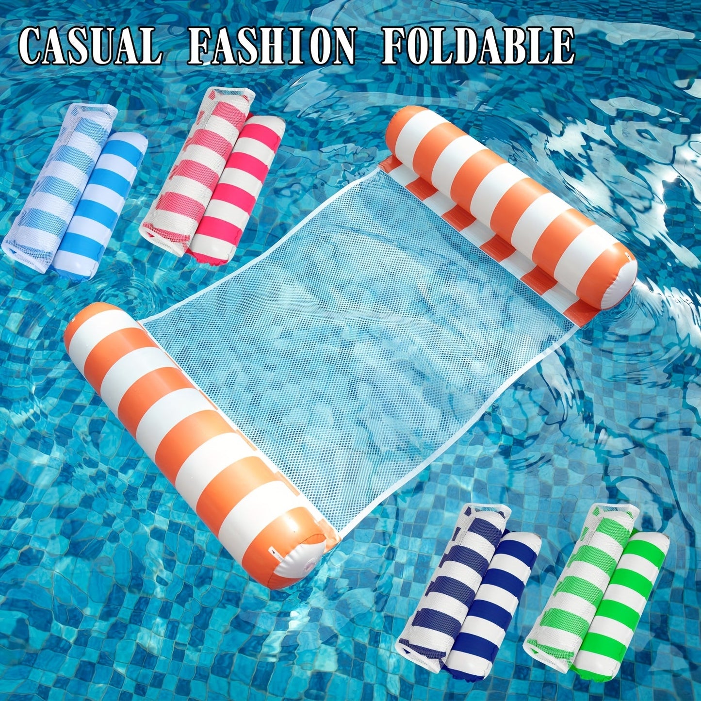 Heavy Duty Inflatable Pool Float Hammock for Adults – 4-in-1 Lounge Chair Saddle Drifter & Floating Bed, Striped Multi-Pack 3 or 8 Pack for Pool Lake River Summer