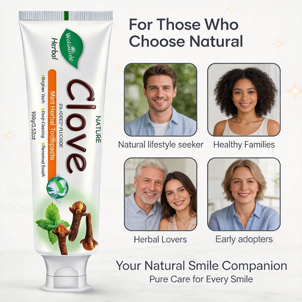 Herbal Toothpaste with Clove & Mint – Fluoride Free Deep Cleaning Whitening Toothpaste for Sensitive Gums, Natural Breath Freshener with Herbal Extracts, Daily & Travel Oral Care for Adults & Kids