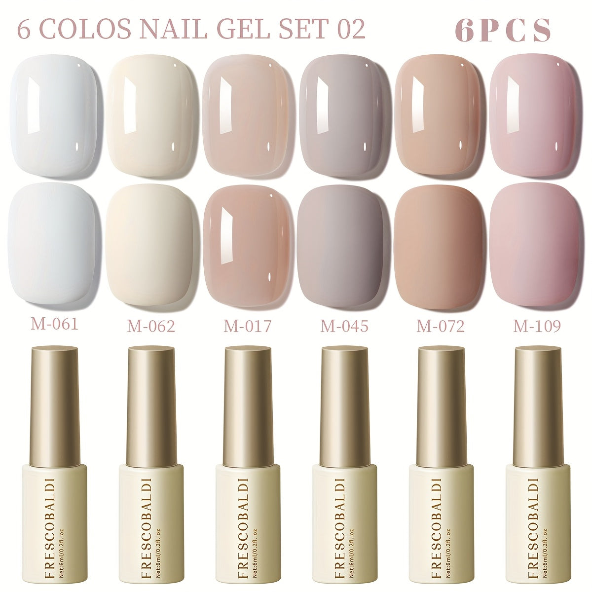 Solid Color Gel Nail Polish Set 6pcs Self-Leveling Soak-Off UV LED High Gloss Chip-Resistant – Popular Salon Shades for Daily Manicure, 8 Color Palettes Available, Nail Art Gift for Women
