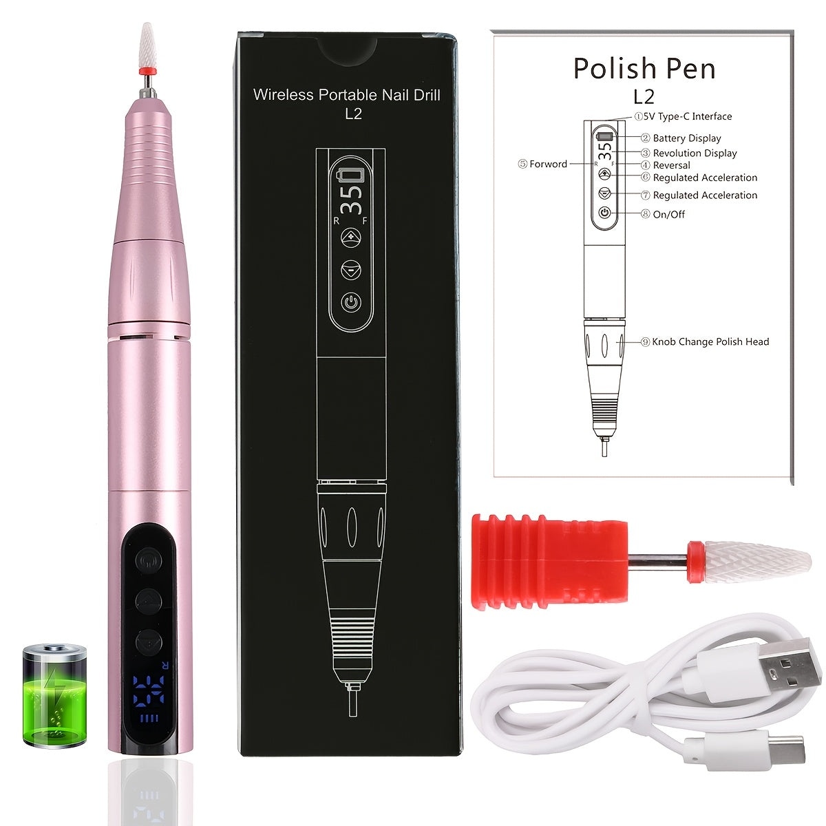 35000RPM Electric Nail Drill Rechargeable – Portable USB-Powered Low Noise Nail Efile for Manicure & Pedicure | Professional Cordless Nail Drill for Acrylic & Gel Nails, Gift for Women